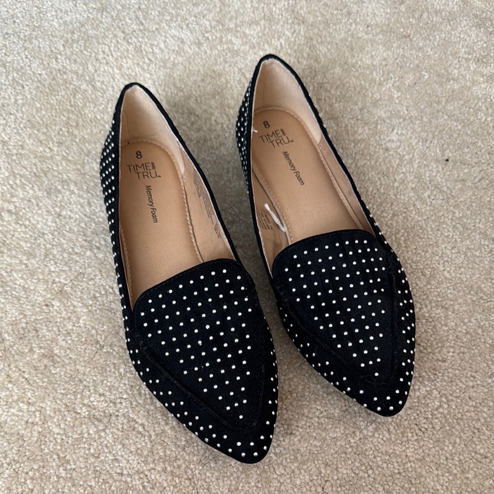 Time and Tru Black Studded Flats